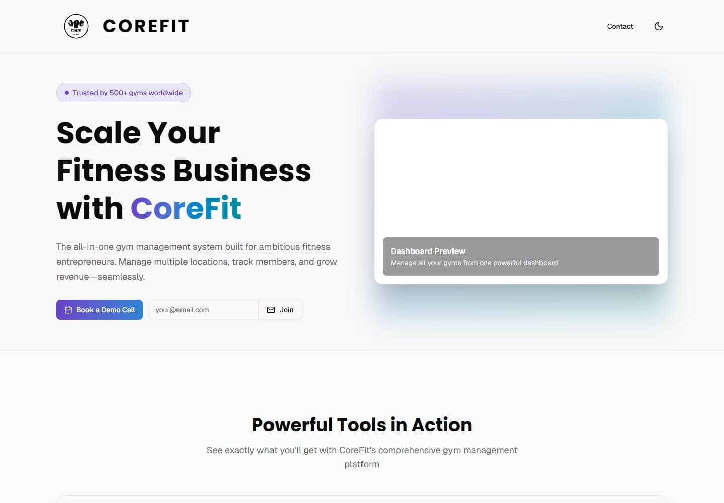 CoreFit public landing page preview